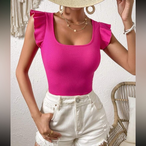 Baby pink Boho ruffle trim ribbed knit top - Picture 4 of 15